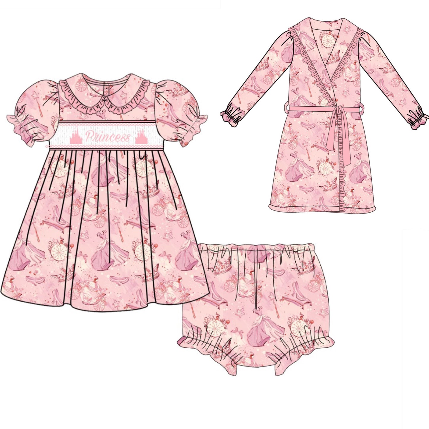 Girls Smocked Princess Nightgown & Robe Set