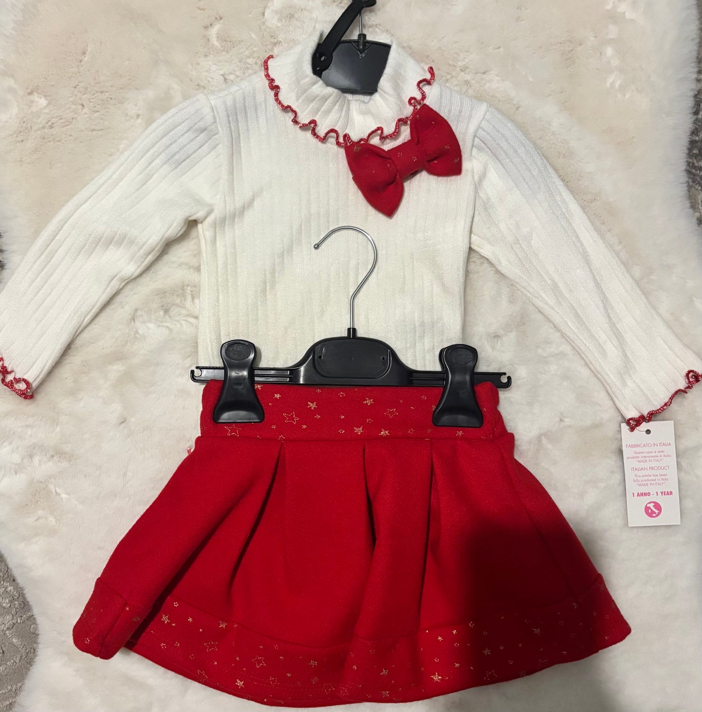 Girls White & Red Winter Skirt Set 1-10Y