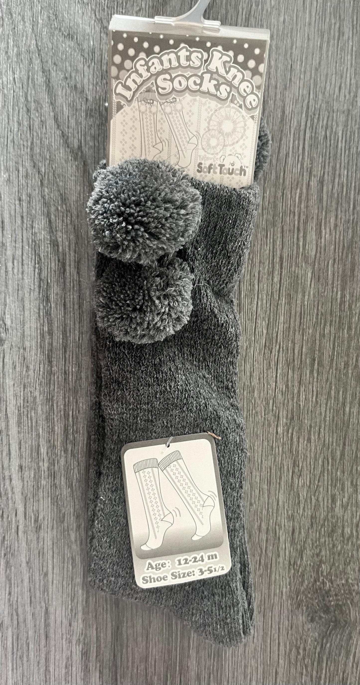 Plain Dark Grey Pom Pom Socks