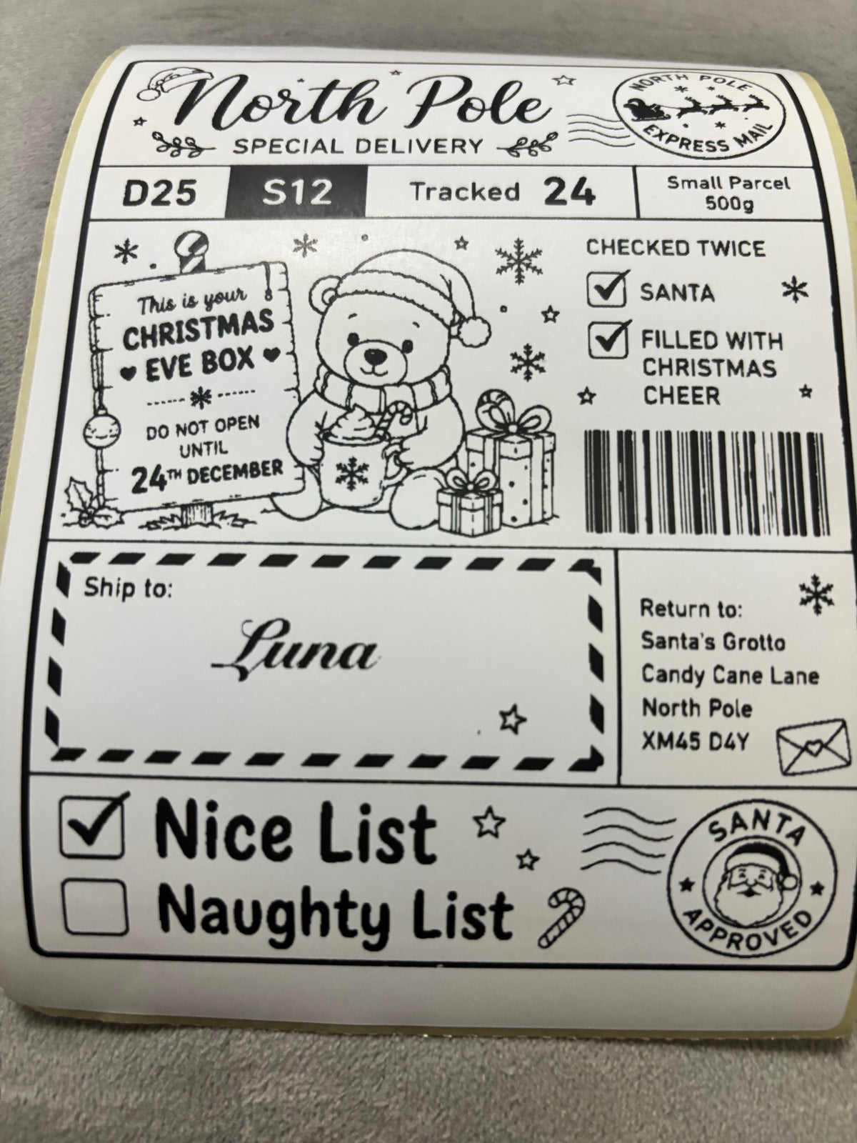 Personalised Nice List Labels