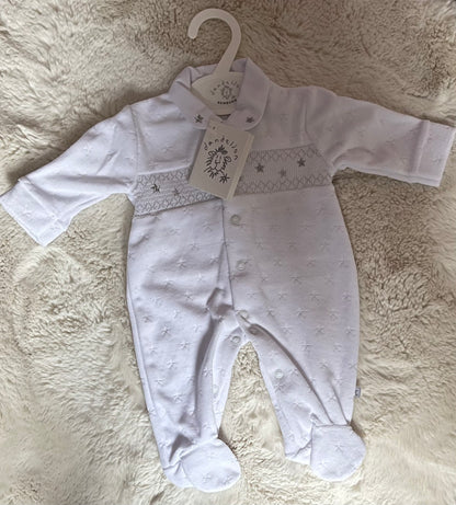 Silver Stars Smocked Babygrow