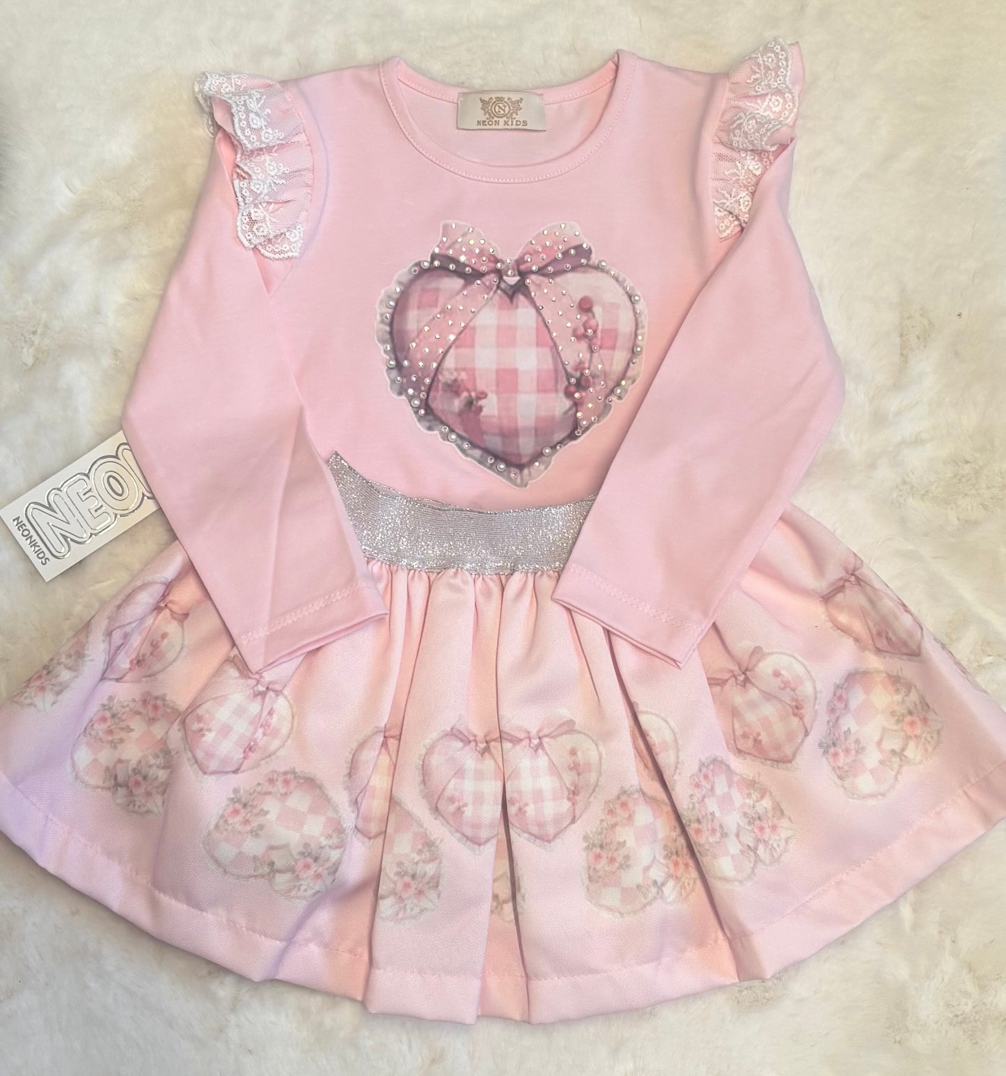 Neon Girls Hearts Skirt Set