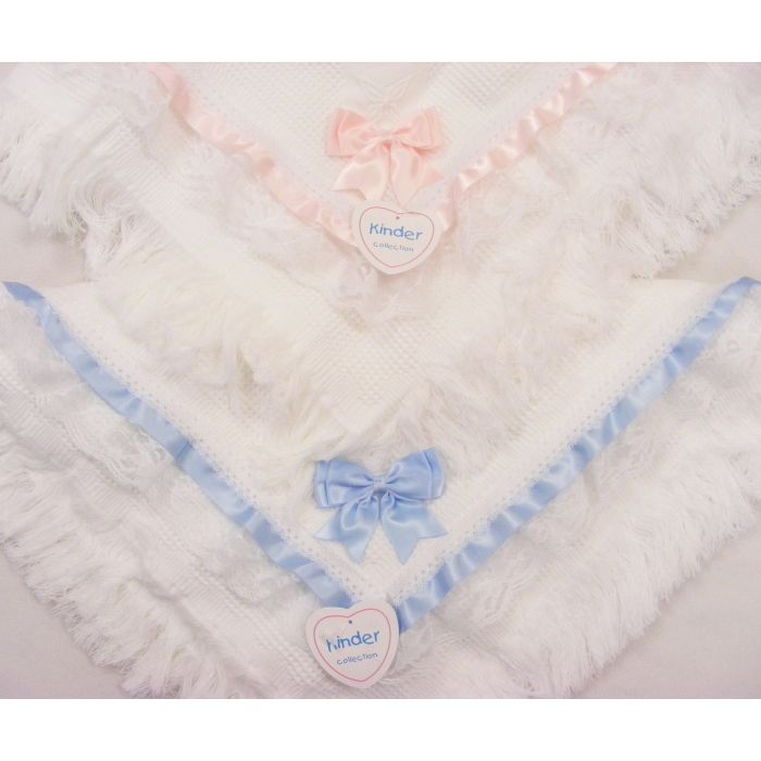 Kinder Lace & Ribbon Frilled Satin Bow Shawl