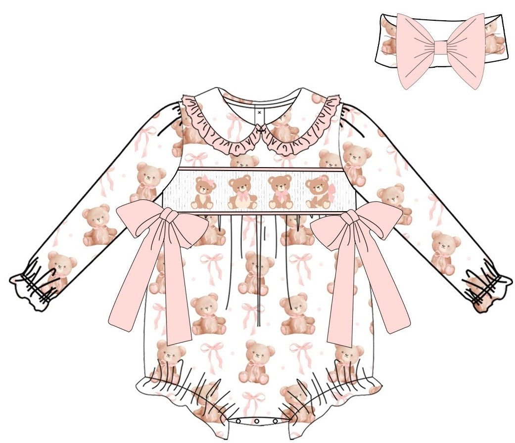 Girls Teddys Smocked Romper