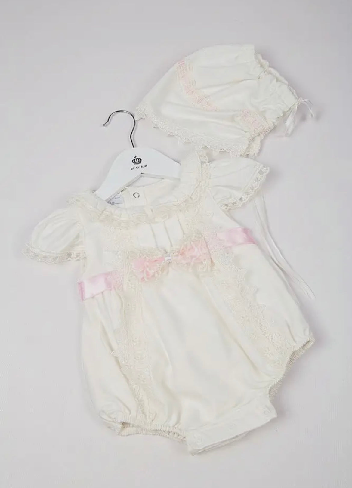 Girls Luxury Romper & Bonnet Set