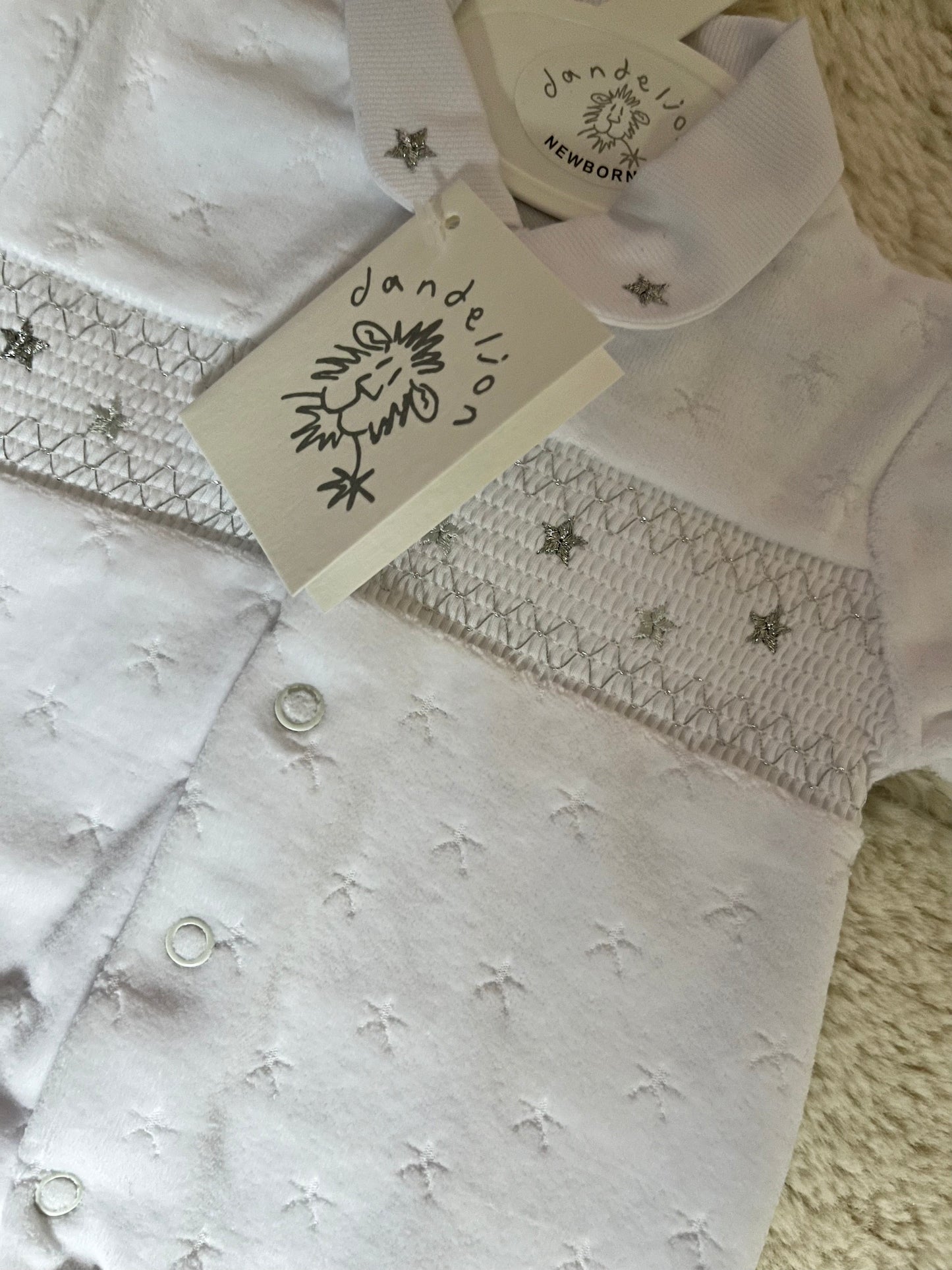 Silver Stars Smocked Babygrow