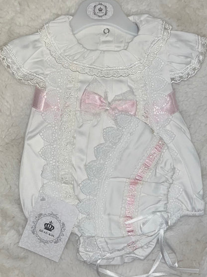 Girls Luxury Romper & Bonnet Set