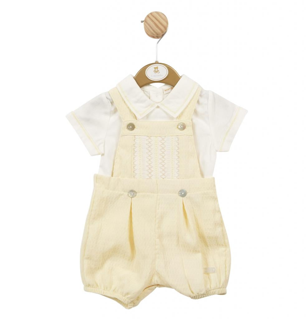 Mintini Boys Smocked Waffle Short Dungaree Set 3-24m