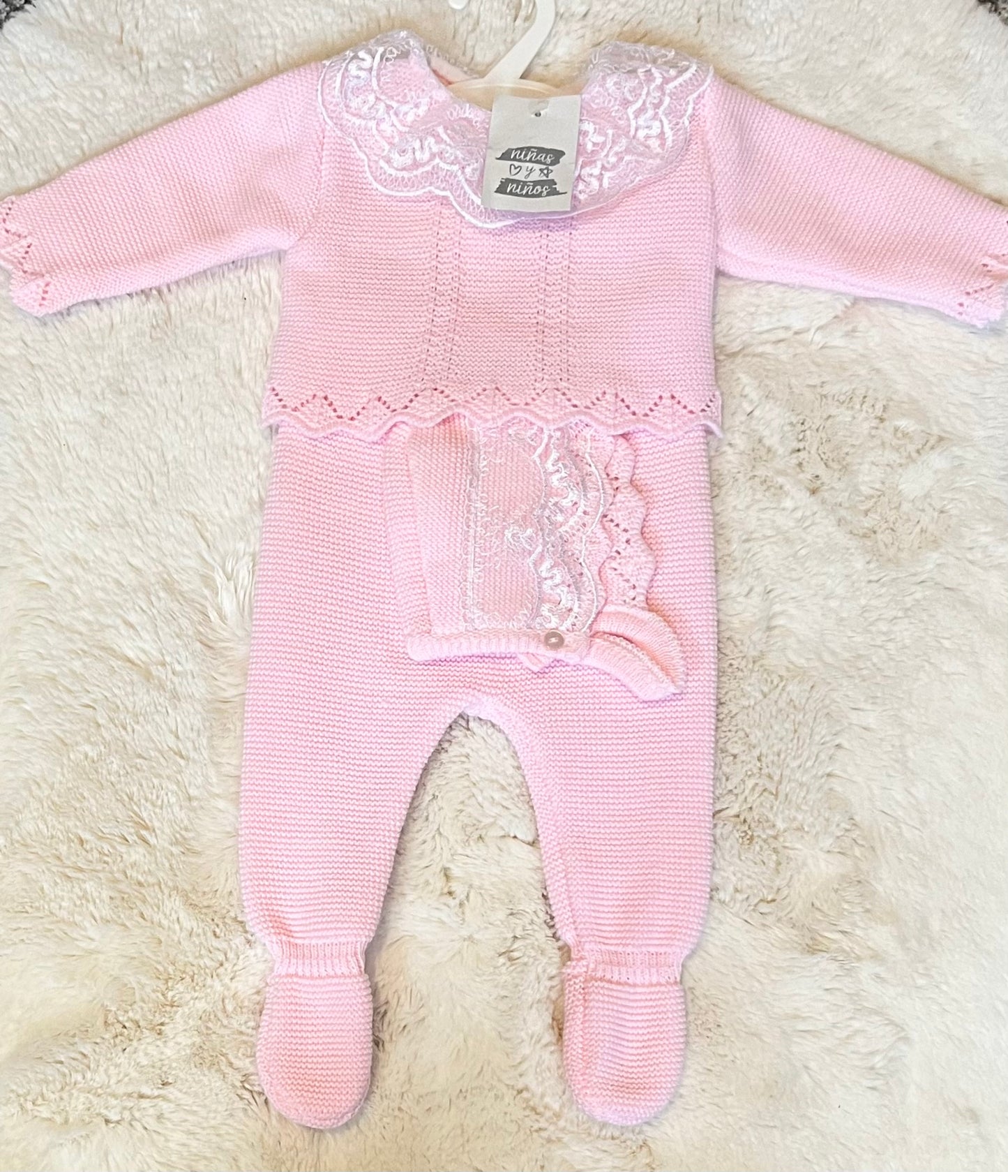 Baby Girls Bonnet & Knitted Suit Set