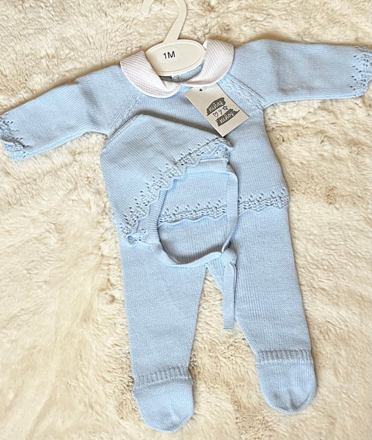 Baby Boys Bonnet & Knitted Suit Set